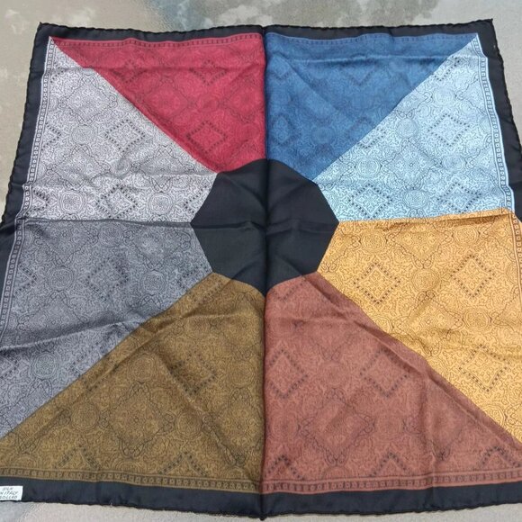 Vtg Ashear 9 Color Pocket Square Kerchief - 100% Silk Square hand rolled Italy - Picture 5 of 8